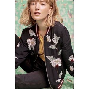 Anthroplogie Elevenses Embroidered bomber jacket